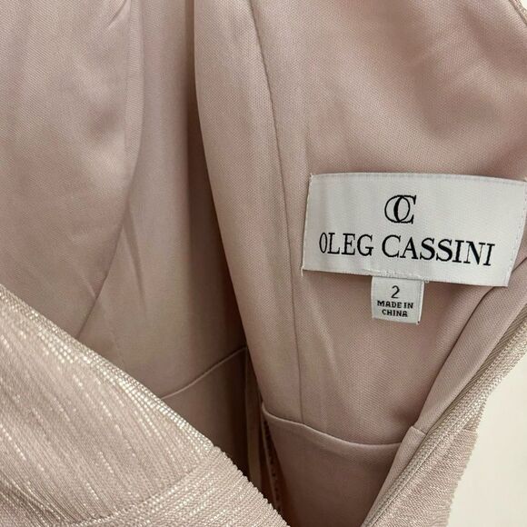 NWT Oleg Cassini Metallic Glitter Tank Dress Size 2 Blush Pink A-Line Wedding - Picture 6 of 10
